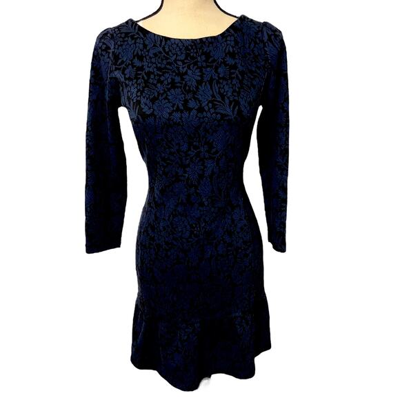 Women's Ann Taylor Loft Navy and Black Tapestry Dress Size 0 - Picture 2 of 6